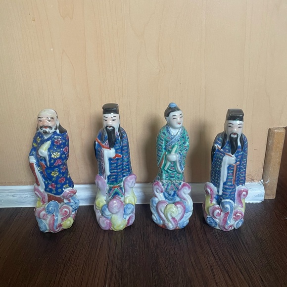 VTG Made In China Famille Rose Porcelain Immortals Figurines 5.5” Lot Of 4 READ